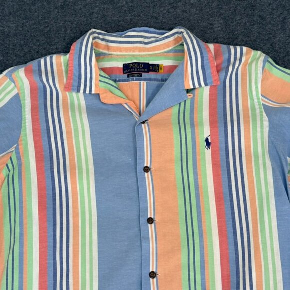 Polo Ralph Lauren Mens Classic Fit Camp Shirt Madras Stripe Loop Collar Sz XL - Picture 3 of 12